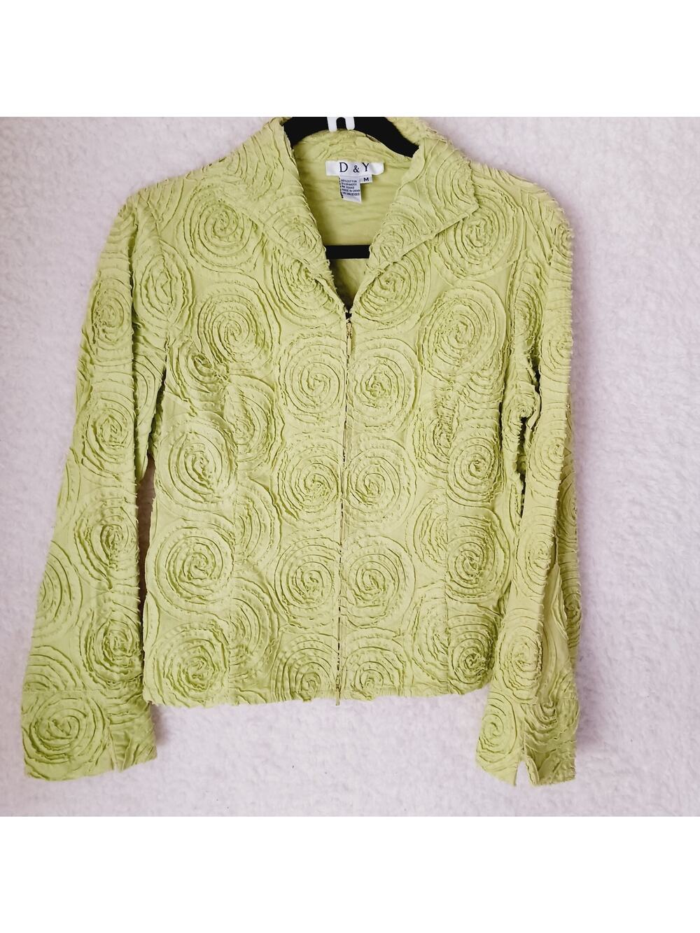Jacket Women D&Y Zipper Lime Long Sleeve Cuffs Unlined Textured Circles Size M
